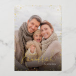 Happy Hanukkah | Gold Glitz Photo Overlay Foil Holiday Card<br><div class="desc">Affordable custom printed holiday photo cards with real gold foil accents. This chic modern design has a gold glitter photo overlay border and stylish script typography. The wording says "Happy Hanukkah". Personalize it with your photo and add your family name and the year. Reverse side has space for additional photos...</div>