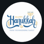 "Happy Hanukkah"  Gold Menorah Classic Round Sticker<br><div class="desc">"Happy Hanukkah"  Gold Menorah design.</div>