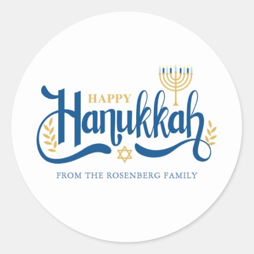 Happy Hanukkah  Gold Menorah Classic Round Sticker