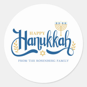 "Happy Hanukkah"  Gold Menorah Classic Round Sticker