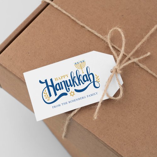 Happy Hanukkah  Gold Menorah Gift Tags