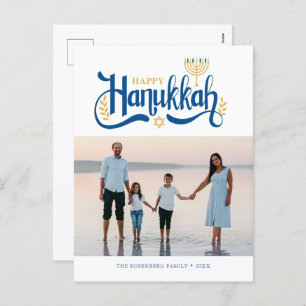 "Happy Hanukkah" Gold Menorah Holiday Postcard