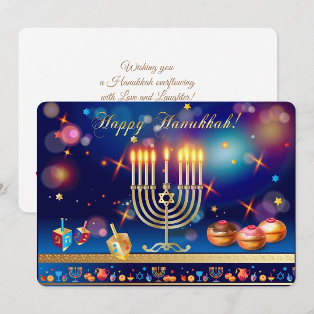 Happy Hanukkah Gold Menorah Jewish Holiday (Front/Back)