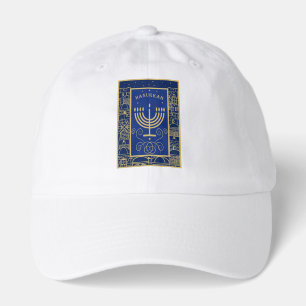 Happy Hanukkah Gold Menorah Jewish Holiday Hat