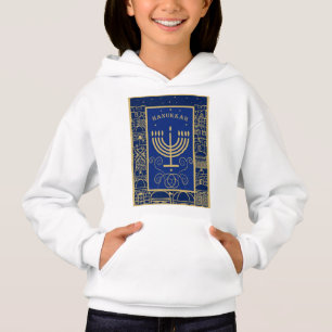 Happy Hanukkah Gold Menorah Jewish Holiday Hoodie