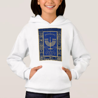 Happy Hanukkah Gold Menorah Jewish Holiday Hoodie