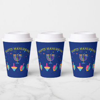 Happy Hanukkah Gold Menorah Jewish Holiday Paper Cups