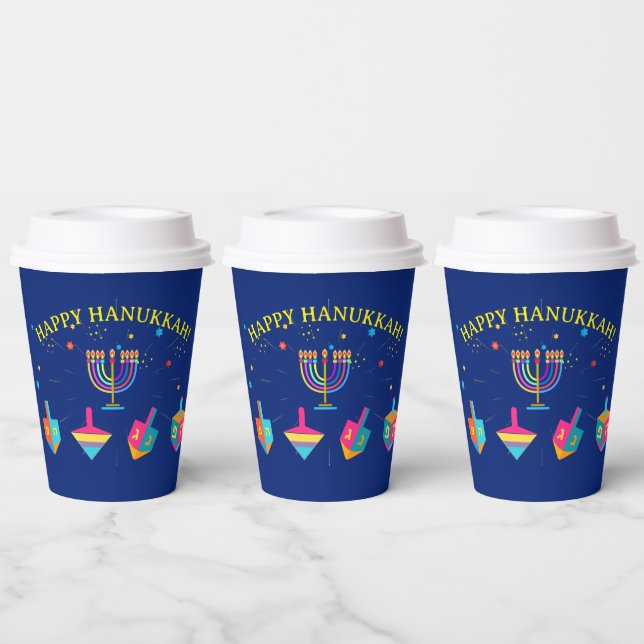 Happy Hanukkah Gold Menorah Jewish Holiday Paper Cups (Multi)