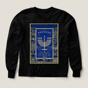 Happy Hanukkah Gold Menorah Jewish Holiday Tri-Blend Shirts