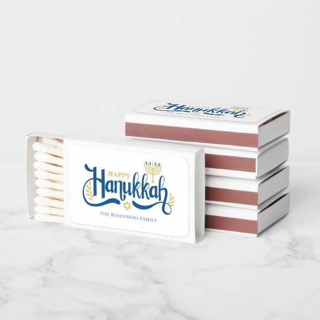 "Happy Hanukkah" Gold Menorah  Matchboxes (Stacked)
