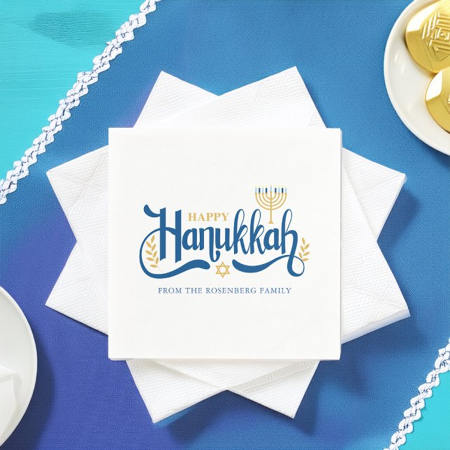 "Happy Hanukkah"  Gold Menorah Napkins (Creator Uploaded)