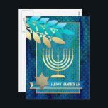 Happy Hanukkah. Gold Menorah & Star of David Holiday Postcard<br><div class="desc">Happy Hanukkah. Elegant Festive Gold Foil Star of David and Menorah Postcard. Matching cards,  party invitations and gifts available in the Jewish Holidays / Hanukkah Category of our store.</div>
