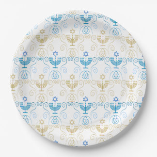 Happy Hanukkah Gold Menorah Vintage Pattern Paper Plates