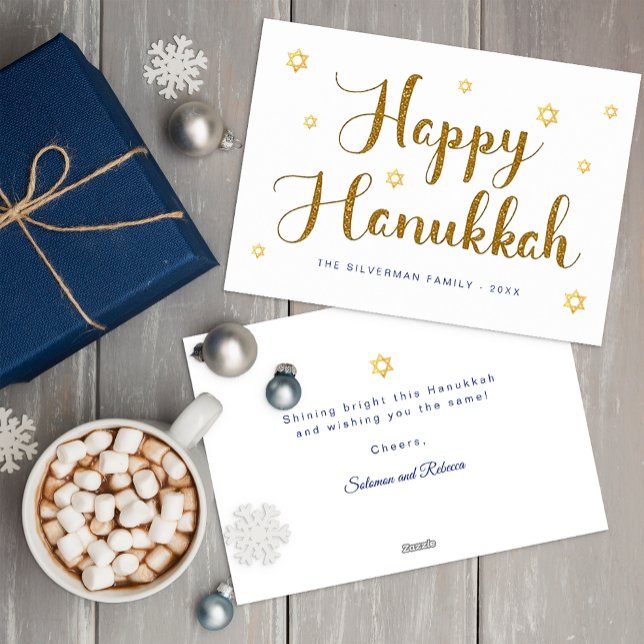 Happy Hanukkah Gold Script Holiday Card (Happy Hanukkah Flat Greeting Card)