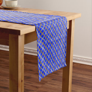 Happy Hanukkah Gold, Silver, and Blue Laced Short Table Runner