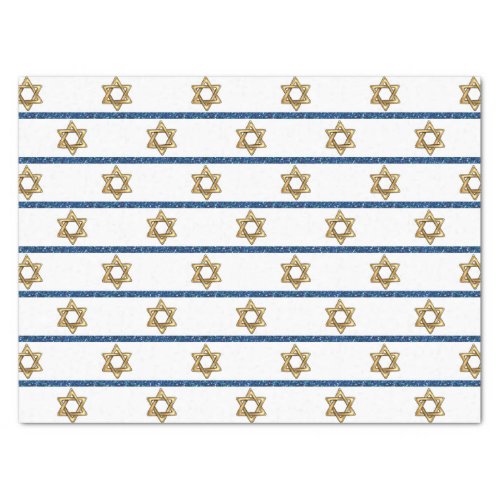 Happy Hanukkah Gold Star of David White Blue Tissue Paper