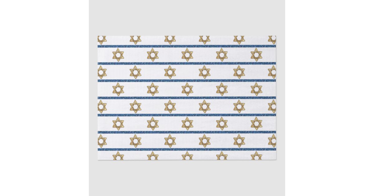 Happy Hanukkah Gold Star of David White Blue Tissue Paper | Zazzle