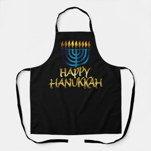 Happy Hanukkah Gold Teal Menorah Apron