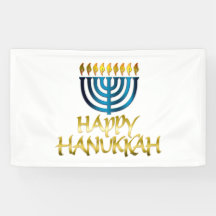 Happy Hanukkah Gold Teal Menorah Banner