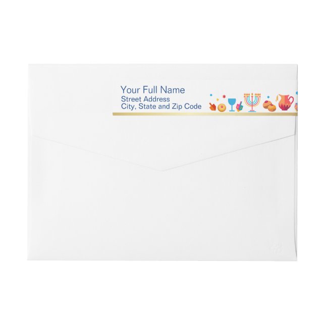 Happy Hanukkah Gold Traditional Menorah Symbols Wrap Around Label (Back)