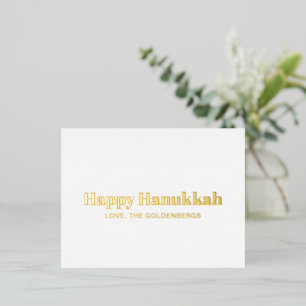Happy Hanukkah gold typography minimalist custom Foil Holiday Postcard