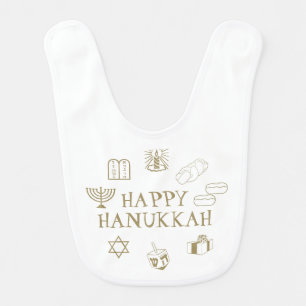 Happy Hanukkah gold white custom cute Baby Bib