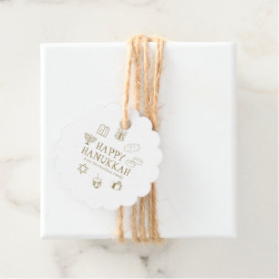 Happy Hanukkah gold white custom family name Favor Tags