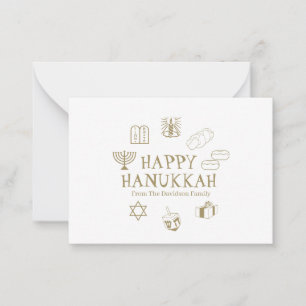 Happy Hanukkah gold white custom name Note Card