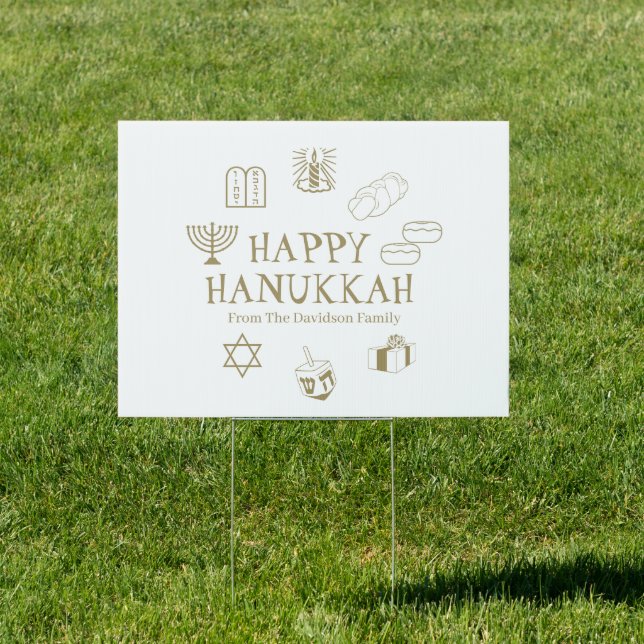 Happy Hanukkah gold white custom name Sign (Insitu)