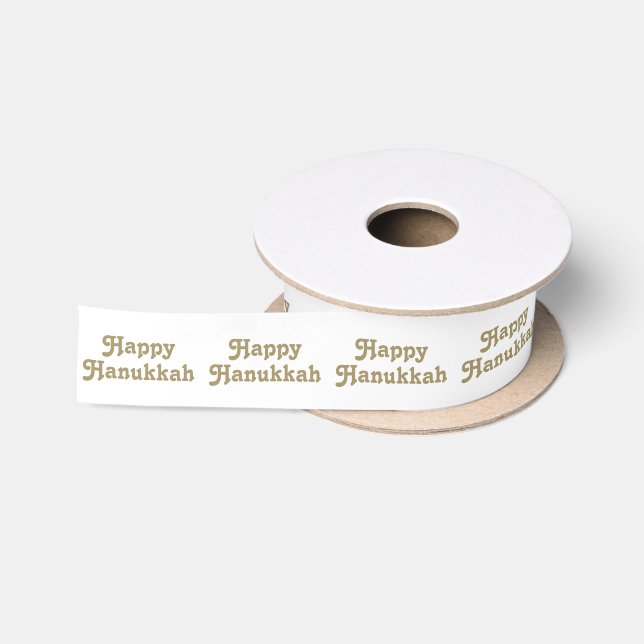 Happy Hanukkah gold white Jewish Holiday Gift  Satin Ribbon (Spool)