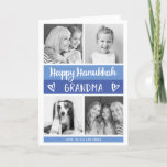 Happy Hanukkah Grandma | Color Block Photo Grid Holiday Card<br><div class="desc">This trendy and stylish Hanukkah holiday card features four photos of you and your grandmother, with modern color blocks in two different shades of blue, with white handwritten script typography and cute scribbled hearts. The card says "Happy Hanukkah Grandma, " and there is a spot inside for you to add...</div>