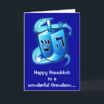 Happy Hanukkah Grandson with Spinning Dreidel Holiday Card<br><div class="desc">This design celebrates Hanukkah. For matching items type "penguincornerstore hanukkah" into the Zazzle search bar.</div>