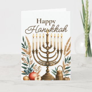 Happy Hanukkah Greeting Card - Menorah Floral