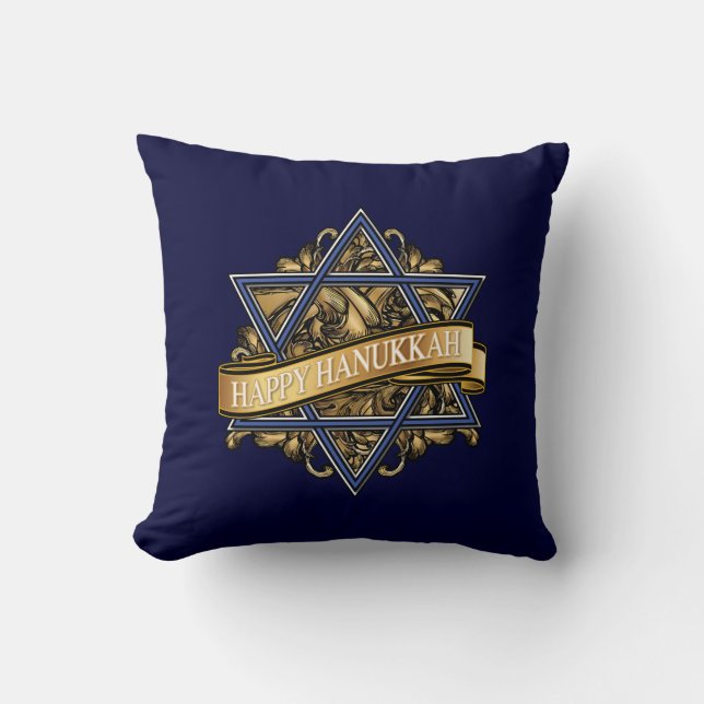 Happy Hanukkah Greeting Throw Pillow (Front)