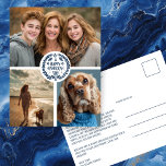 Happy Hanukkah Hand-Drawn CUSTOM 3 PHOTO Holiday Postcard<br><div class="desc">Hope you like this holiday design. Add your own photos to the front by clicking "Personalize this template". Be sure to arrange your photos under circle image and artwork. Everything is adjustable. Edit the text on the back too by clicking "personalize" and change the font and background colors. Check my...</div>