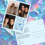 HAPPY HANUKKAH Hand-Drawn CUSTOM 3 PHOTO Letter Holiday Postcard<br><div class="desc">Hope you like this holiday design. Click "personalize" to edit and add your own photos and text to the front and back. Also available as a flat card or digital download to send via email or text message and save on postage. Check my shop for more matching items like greeting...</div>