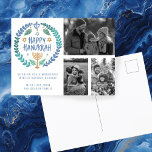 Happy Hanukkah Hand-Drawn CUSTOM 3 PHOTOS Holiday Postcard<br><div class="desc">Hope you like this holiday design. Add your own photos and text to the front by clicking "Personalize this template". Be sure to arrange your photos under the "group" which creates the border around the photos. Everything is adjustable. Add text to the back too and change the background colors. Check...</div>