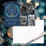 Happy Hanukkah Hand-Drawn CUSTOM 3 PHOTOS Holiday Postcard<br><div class="desc">Hope you like this holiday design. Add your own photos and text to the front by clicking "Personalize this template". Be sure to arrange your photos under the "group" which creates the border around the photos- "ungroup" it to change and adjust it. Everything is adjustable. Add text to the back...</div>