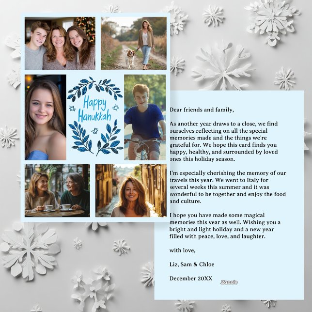 HAPPY HANUKKAH Hand-Drawn CUSTOM 6 PHOTO  Holiday Card (HAPPY HANUKKAH Hand-Drawn CUSTOM 6 PHOTO Family Collage Watercolor Holiday Card / Digital Download

)