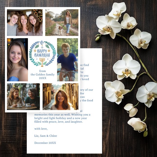 HAPPY HANUKKAH Hand-Drawn CUSTOM 6 PHOTO  Holiday Card (HAPPY HANUKKAH Hand-Drawn CUSTOM 6 PHOTO Holiday Card
)