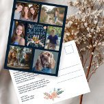 HAPPY HANUKKAH Hand-Drawn CUSTOM 6 PHOTO  Holiday Postcard<br><div class="desc">Hope you like this hand-drawn holiday design. Click "personalize" to edit and add your own photos and text to the front and back. Also available in my shop as digital download to send via email or text message and save on postage. Check my shop for more matching items like greeting...</div>