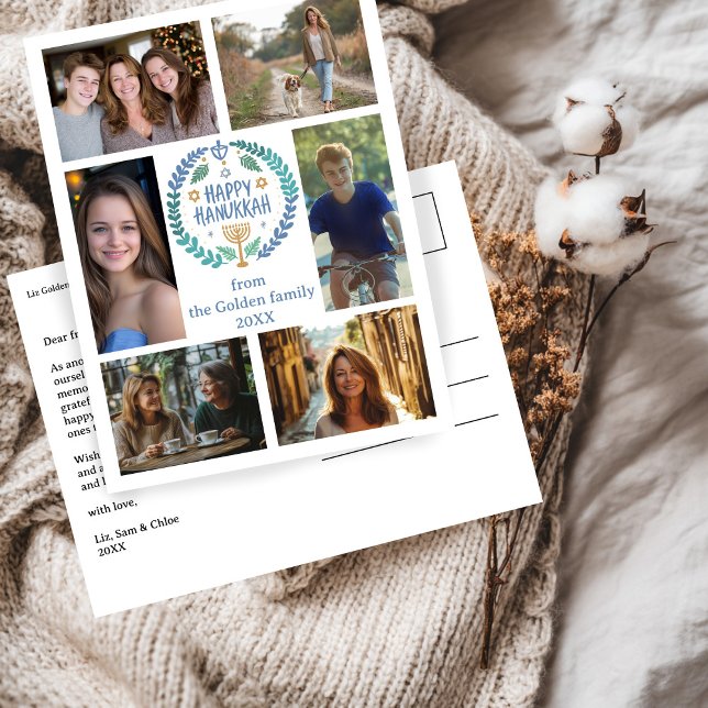 HAPPY HANUKKAH Hand-Drawn CUSTOM 6 PHOTO Holiday Postcard (HAPPY HANUKKAH Hand-Drawn CUSTOM 6 PHOTO Collage Holiday Postcard
)