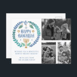 Happy Hanukkah Hand-Drawn CUSTOM PHOTOS Holiday Postcard<br><div class="desc">Hope you like this holiday design. Add your own photos and text to the front by clicking "Personalize this template". Be sure to arrange your photos under the "group" which creates the border around the photos. Everything is adjustable. Add text to the back too and change the background colors. Check...</div>