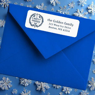 HAPPY HANUKKAH Hand-Drawn Holiday return address Label