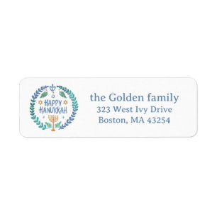 HAPPY HANUKKAH Hand-Drawn Holiday return address Label