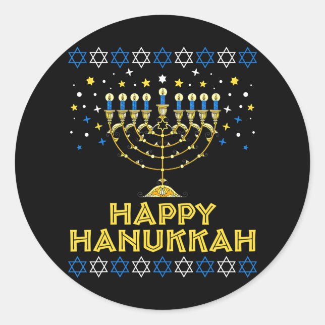 Happy Hanukkah Hanukkiah Star Of David Jewish Classic Round Sticker (Front)
