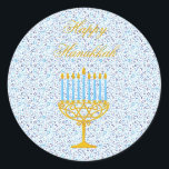 HAPPY HANUKKAH Hebrew CUSTOMIZABLE Stickers<br><div class="desc">HAPPY HANNUKAH Holiday Gift Stickers with Stars of David, Menorah and Hebrew Letters - Boasting undeniable classy style this unique Hanukkah gift stickers are perfect to bring smile on the faces your friends and family during the Holiday season !!! This is a beautiful Hanukkah gifts accessory that has a wonderful...</div>