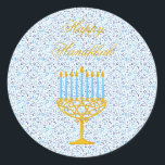 HAPPY HANUKKAH Hebrew CUSTOMIZABLE Stickers<br><div class="desc">HAPPY HANNUKAH Holiday Gift Stickers with Stars of David, Menorah and Hebrew Letters - Boasting undeniable classy style this unique Hanukkah gift stickers are perfect to bring smile on the faces your friends and family during the Holiday season !!! This is a beautiful Hanukkah gifts accessory that has a wonderful...</div>