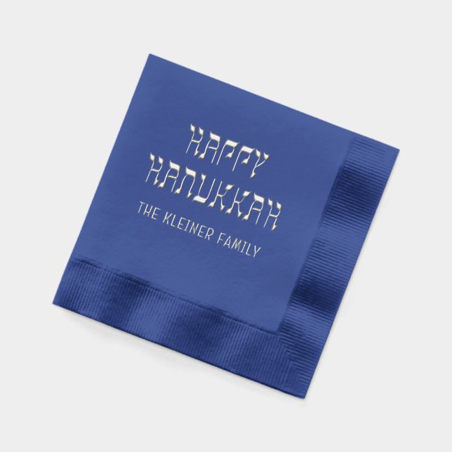 Happy Hanukkah Hebrew Style #11 Family Name Foil Napkins (Left)