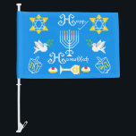 Happy Hanukkah  Holiday Car Flag<br><div class="desc">Happy Hanukkah! Celebrate Hanukkah  this year with beautiful holiday design. Navy blue background with white Menorah and another Hanukkah items.</div>